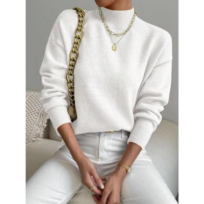 Maglione Pullover a Collo Semi-Alto Manica Lunga Autunno Inverno Donna Colore Unico Lavorazione Lenta Top