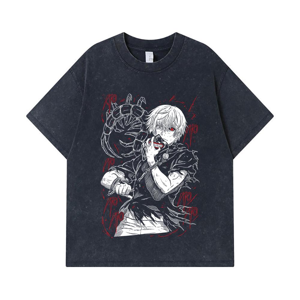 275 GSM Washed T-shirts 100% Cotton Tokyo Ghoul V1 Print Unisex Heavy Cotton T Shirt