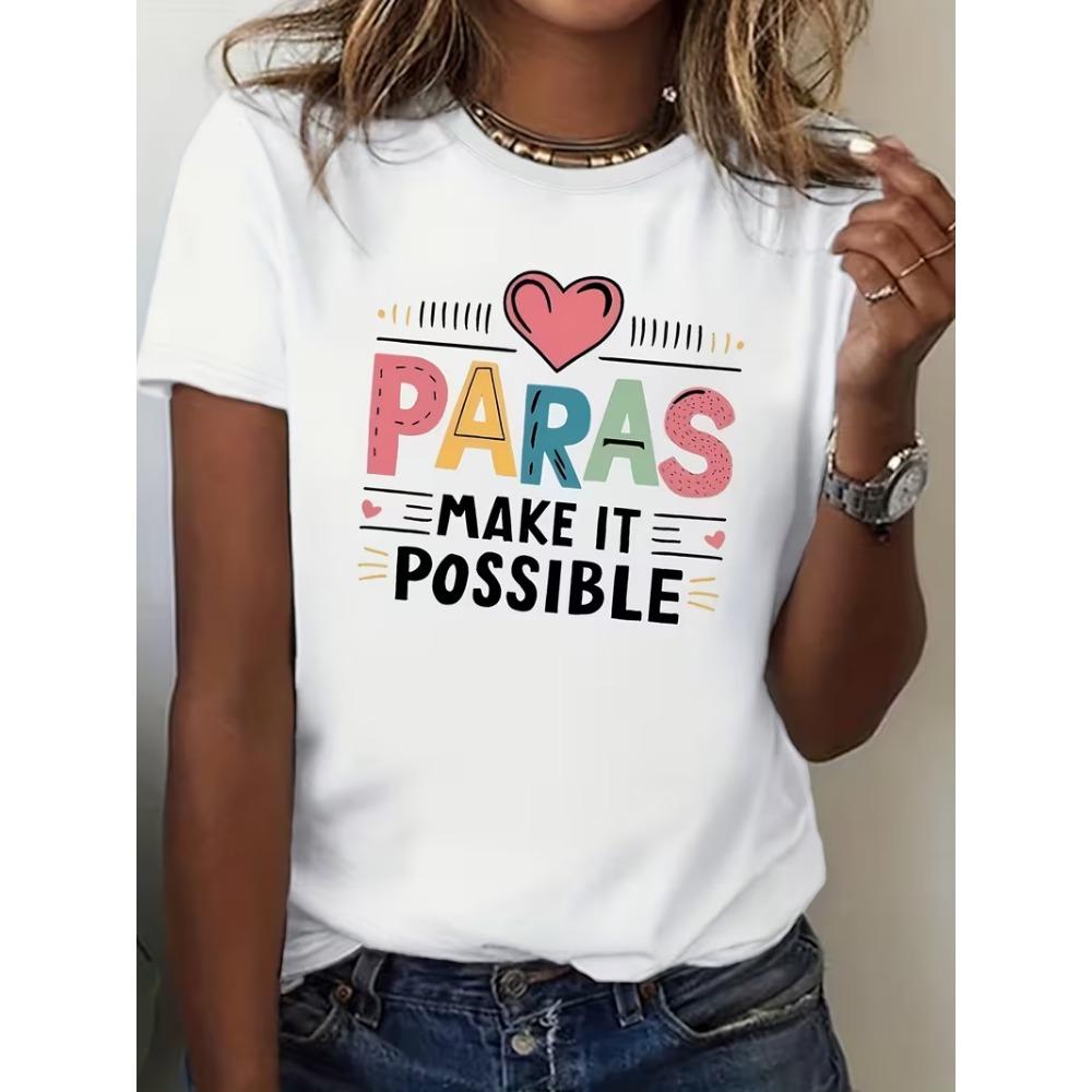 Paris Eiffel Tower Graphic T-Shirt Women’s Crew Neck Short Sleeve Tee Leopard Letter Floral Paris Print for Daily Wear