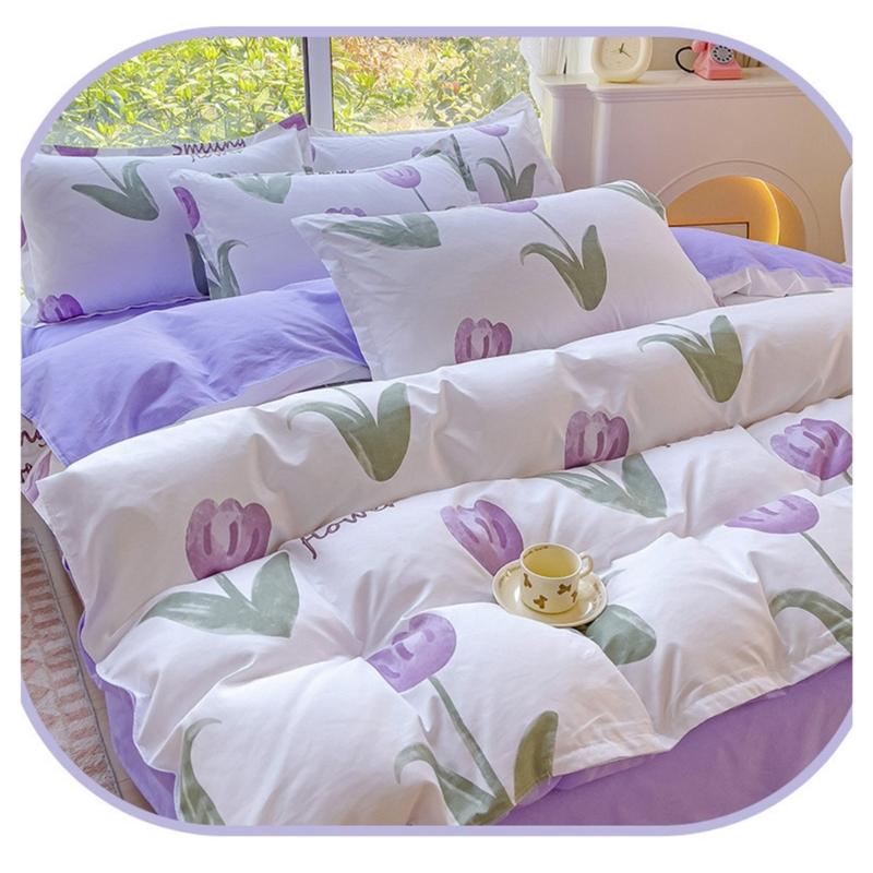 4 Piece Washed Cotton Bed Sheet Set Brushed Finish Duvet Cover Pillowcase For Years Round Comfort Family Household Use