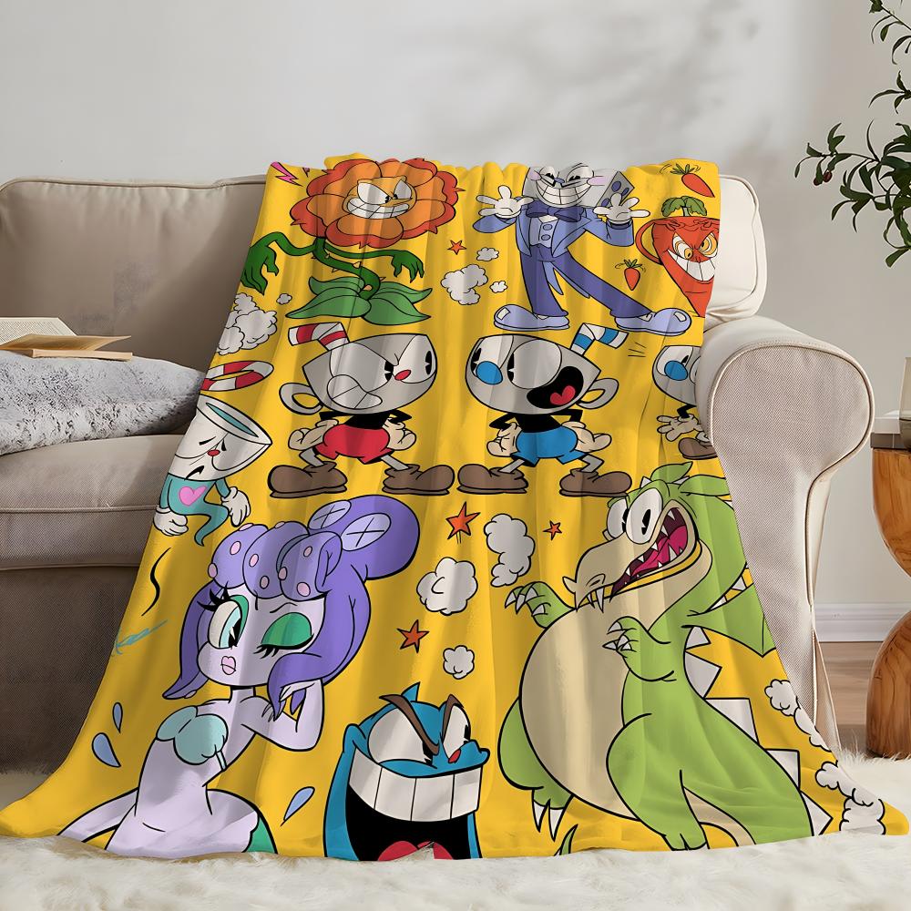 Klassisch Niedlich Spiel C-Cuphead Wurf Kinderfreundliche Flanell-Wurfdecke Weich Warm Antistatisch Waschbar Ganzjahres