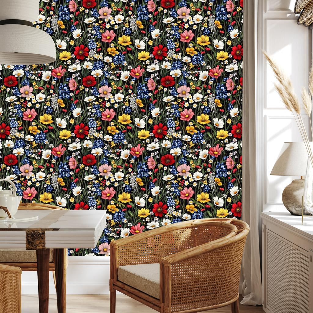 Wild Flowers Wallpaper Brown and Olive for Living Room and Bedroom 50x1000