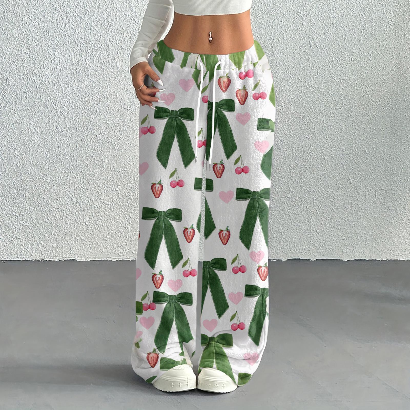 

Женские повседневные модные брюки с принтом, эластичной талией, свободные, с прямыми штанинами, с веревкой L