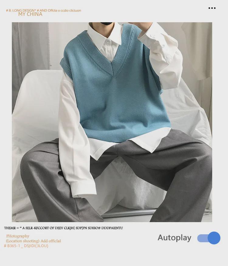 Men's Casual Sleeveless V-Neck Sweater Vest - Japanese & Korean Style for Spring/Autumn