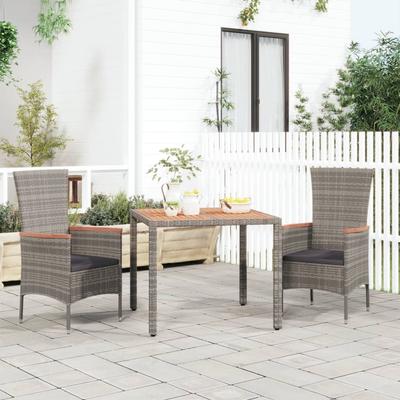 Vidaxl Garden Table With Wooden Top, Grey PE Rattan and Acacia