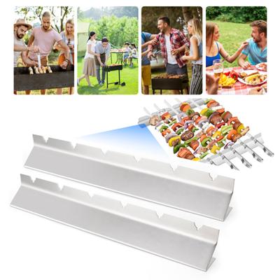 2 Stück Spießhalter, V-förmig, 6 Schlitze, lebensmittelechter Edelstahl, multifunktionale Utensilien, wiederverwendbar, Grill, Kebabs, Spieße, Racks, Set, BBQ