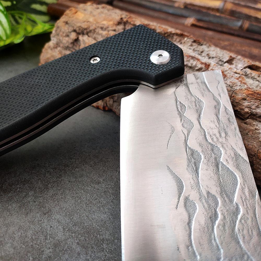 Stainless Steel Kitchen Cleaver Knife G10 Carbon Fiber Handle Multi Folding Butcher Knife For Kitchen Utensils