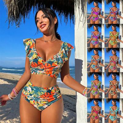 2025 European and American New Split Swimsuit Women, Sexy Ruffle Edge Backless Bikini Bikini
