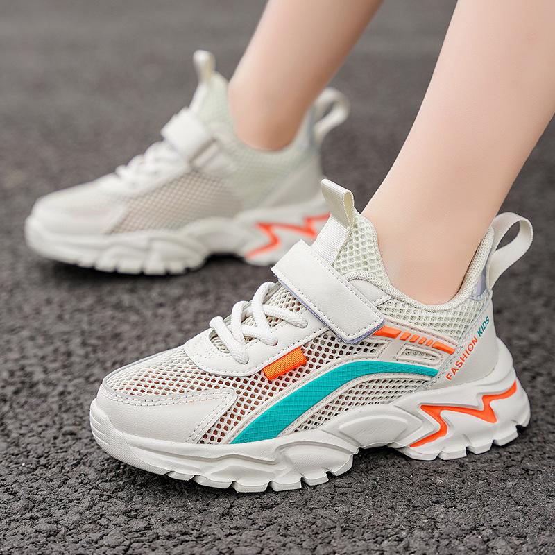 Children's shoes New girls breathable hollow mesh running shoes Boys double mesh leather children's lightweight casual sports shoes