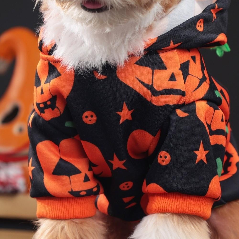 Stretchy Pumpkin Printed Hoodie Soft Pet jumpsuit Cute Pet Cosplay Outfit Halloween
