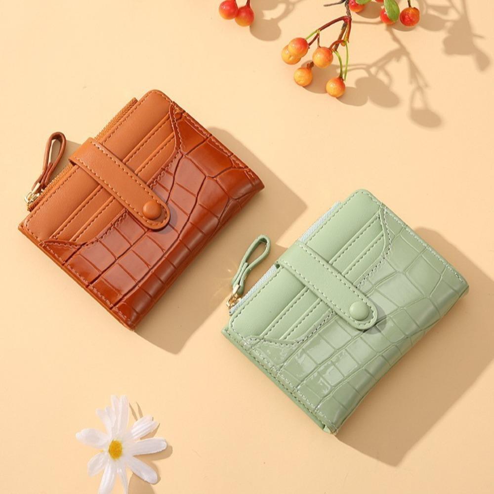 Multi-card Slots Women Short Wallet Fashion Leather Solid Color Women Clutch Crocodile Print Waterproof Card Bag
