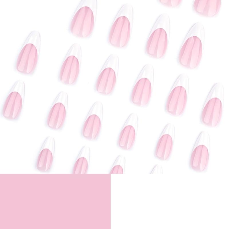 24 Pcs White French Tip Press On Nail Short Almond False Nail Elegant Acrylic Nail Elegant Full Cover Stick On Nail