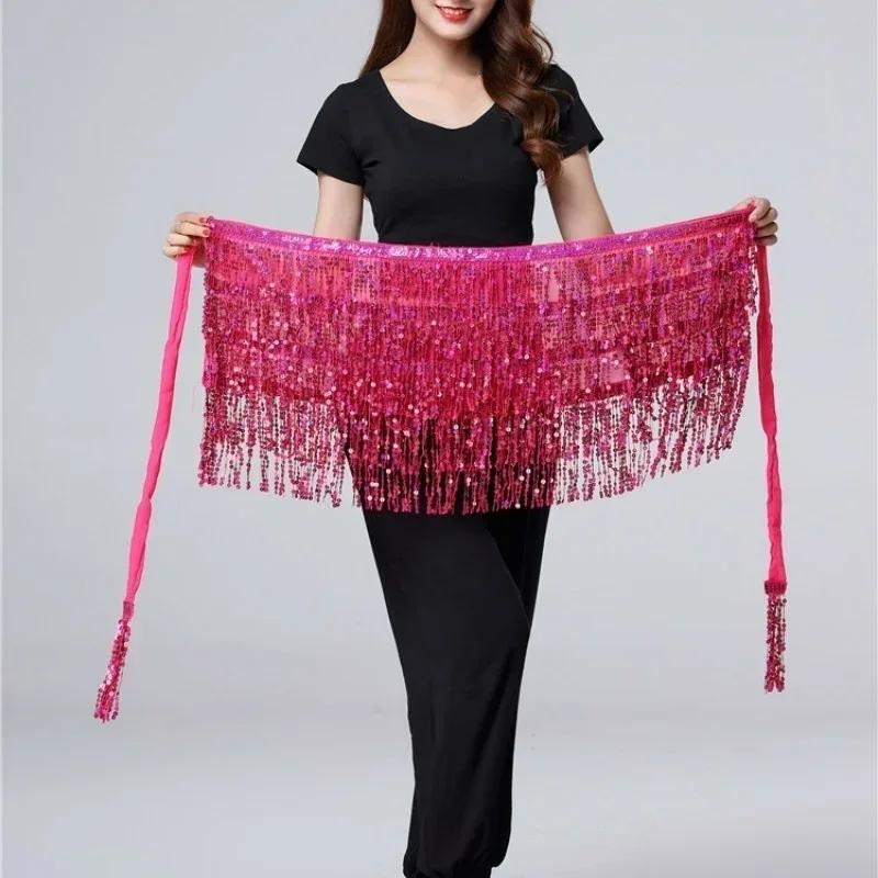 Belly Dance Waist Chain New Glitter Layer Tassel Waist Cover Indian Dance Performance Practice Strap Hip Scarf Skirt Waist Scarf