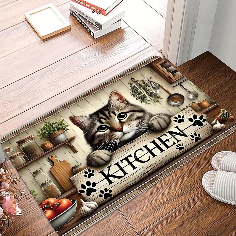 

Котёнок Милый Кот Кухонный Коврик для Двери Напольный Коврик Ковер для Прихожей Кухни Противоскользящий Аксессуар для Домашнего Декора Детская Комната Подарок 40x60cm