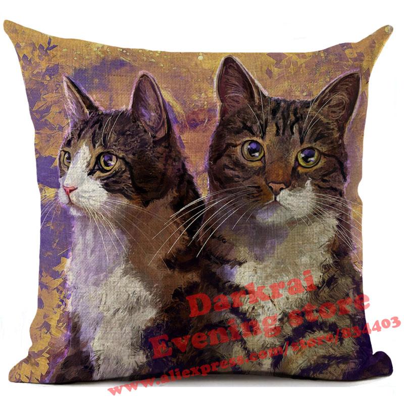 Cat Cushion Cover Kitten Printed Linen Throw Pillows Living Room Sofa Decor Throw Pillows Home Decoration Pillowcase Xcm