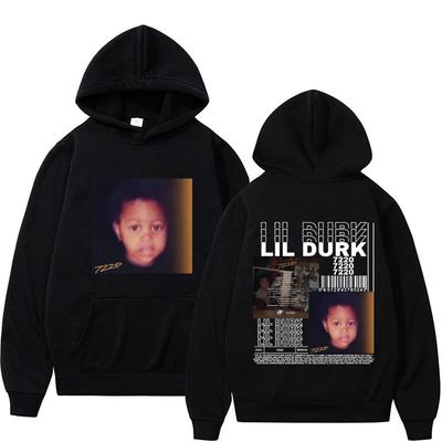 Sudadera con capucha de doble cara del nuevo álbum del rapero Lil Durk para hombre Hip Hop Vintage Manga Larga Sudadera Oversize Streetwear