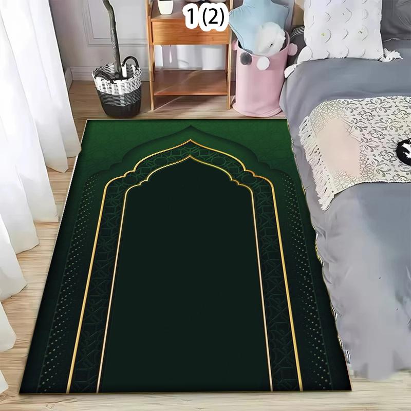 

Elegant Emerald Green Islamic Arch Pattern Prayer Rug with Golden Lantern Print Decorative Floor Carpet for Muslim Bedroom 40X60CM