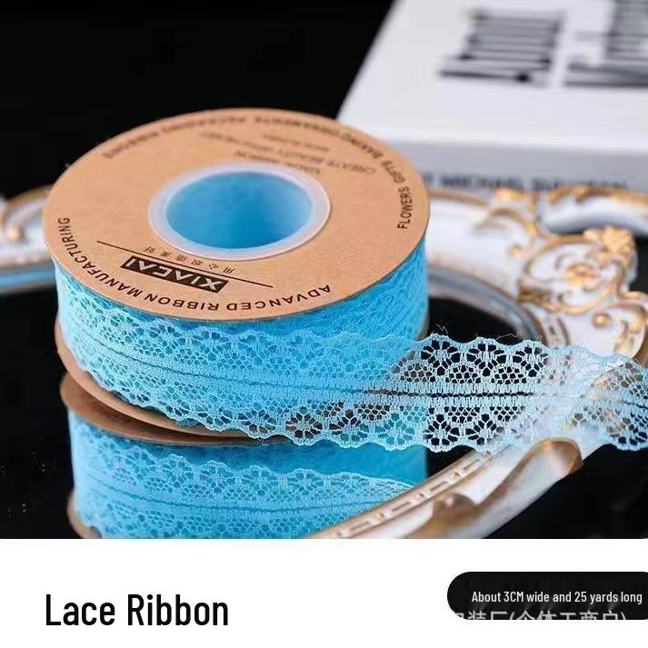 3cm Lace Edge Ribbon for Bouquet & Cake Decor, DIY Bow Streamer - Flower Design 25 & 50 Size