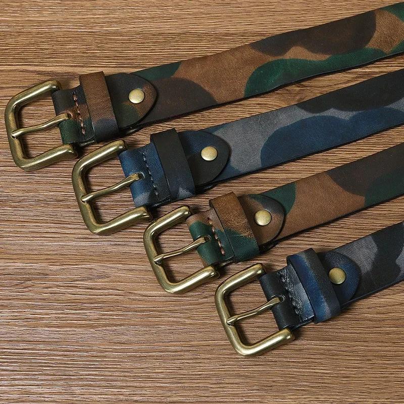 2024 Uomo Alta Qualità Camouflage Pelle di Mucca Pura Cintura Cinturino in Vera Pelle Maschio Lusso Fibbia ad Ardiglione Vintage Cintura Jeans per Donna