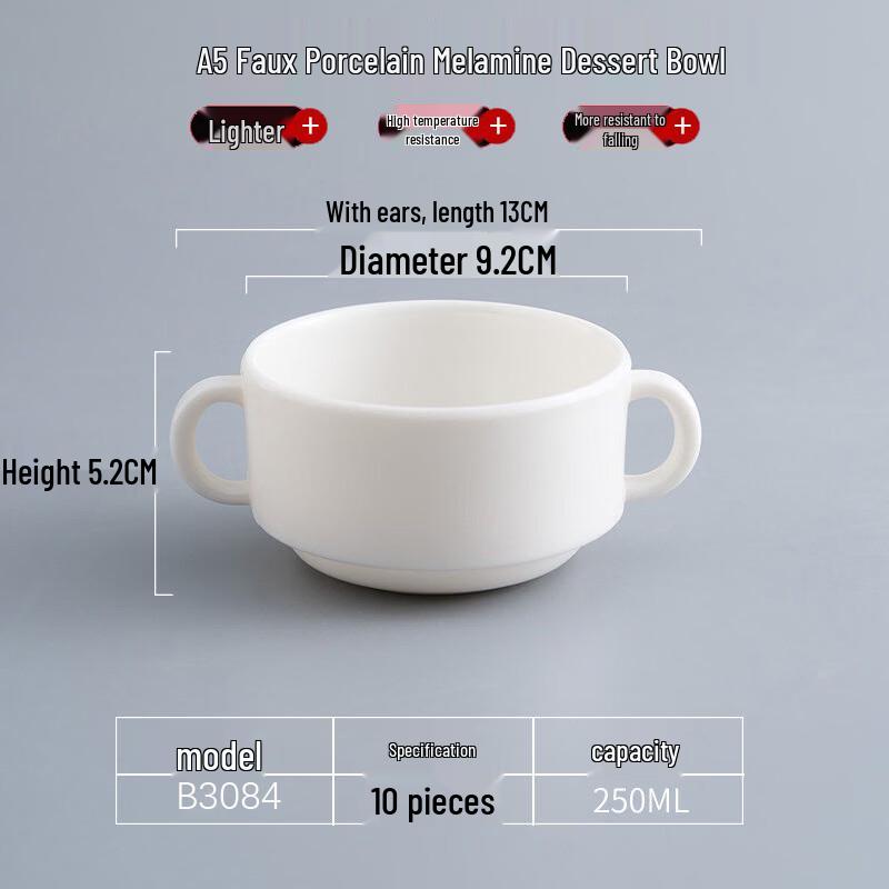 Homeglen A5 Melamine Double-Handle Multi-Purpose Bowls (10-Pack)