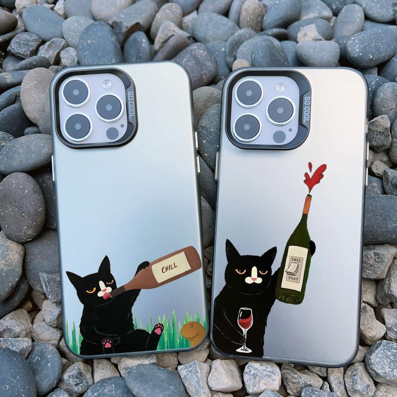 Dark Funny Cartoon Cat Have Fun Phone Case For iPhone 14 13 Pro Max 13 Mini 16 12 11 15 Pro Max 14 15 Plus Animal Laser Cover