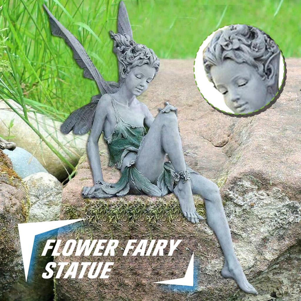 Garden Fairy Angel Girl Resin Statue Yard Art Ornament Girl Outdoor Angel Turek Resin Sitting Statue Craft Figurines W4H7