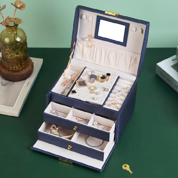 3 Layer Portable Travel Jewelry for case Jewelry Storage Box Organizer with Lock