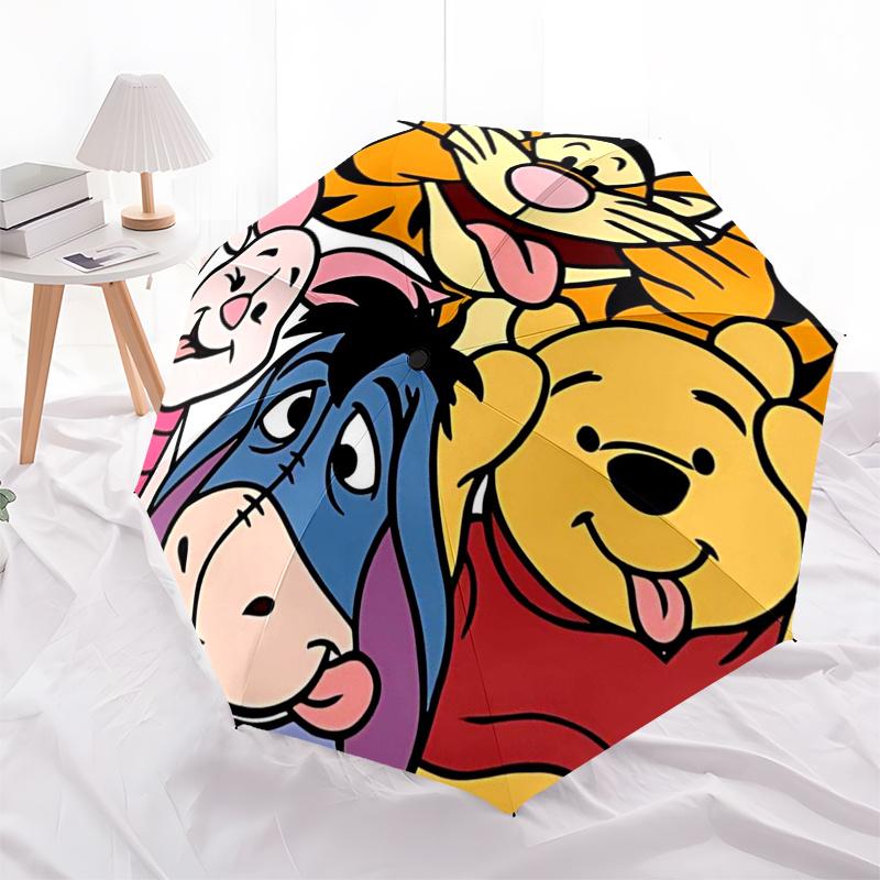Winnie and Friends Themed Travel Umbrella-8 Ribs Automatic Opening and Closing, Portable Folding Design, Compact and Stylish Umbrella