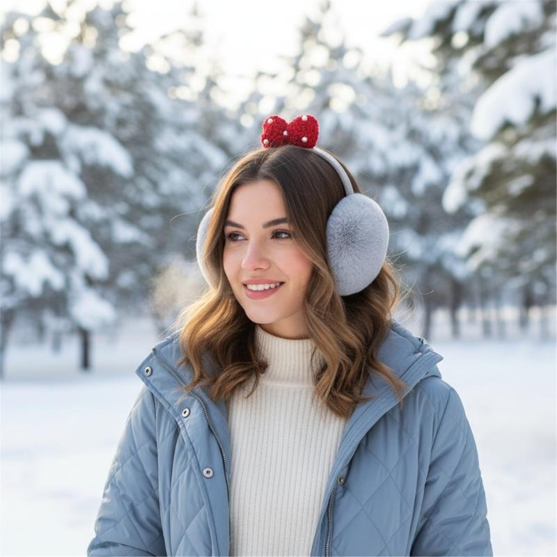 Multipurpose Plush Thermally Earmuffs With Cute Bows Design Comfortable Winter Ear Warmers For Cold Weather Activities