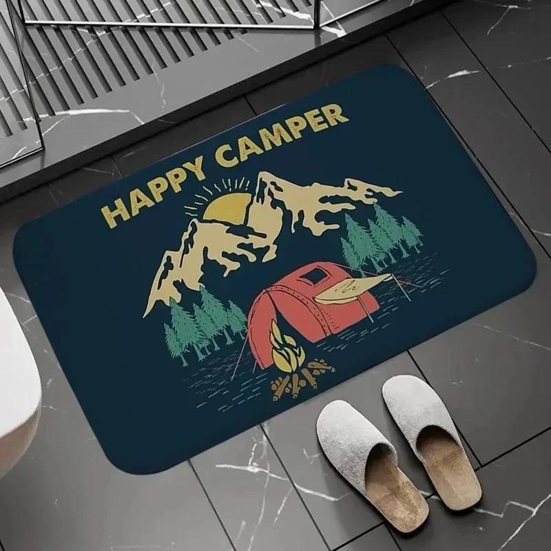 Happy Campers Car Pattern Entrance Floor Mat Bathroom Absorbent Foot Door Mat Decoration Home Rugbedroom Living Room
