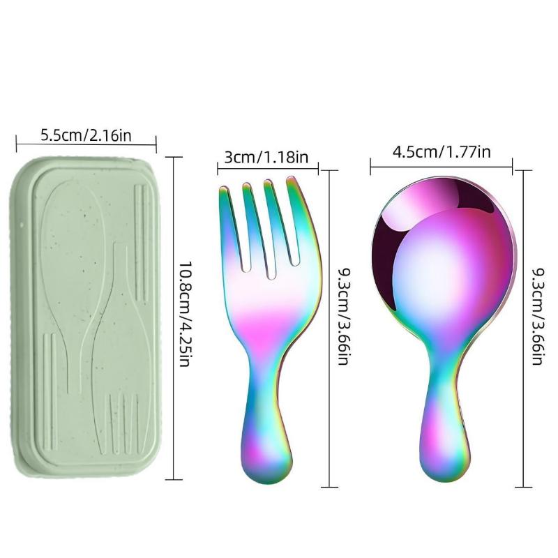 Lingură Portabilă din Oțel Inoxidabil, Furculiță, Mâner Scurt, Veselă Studențească, Desert, Fructe, Tacâmuri Mini Pentru Drumeții, Camping, Echipamente de Gătit