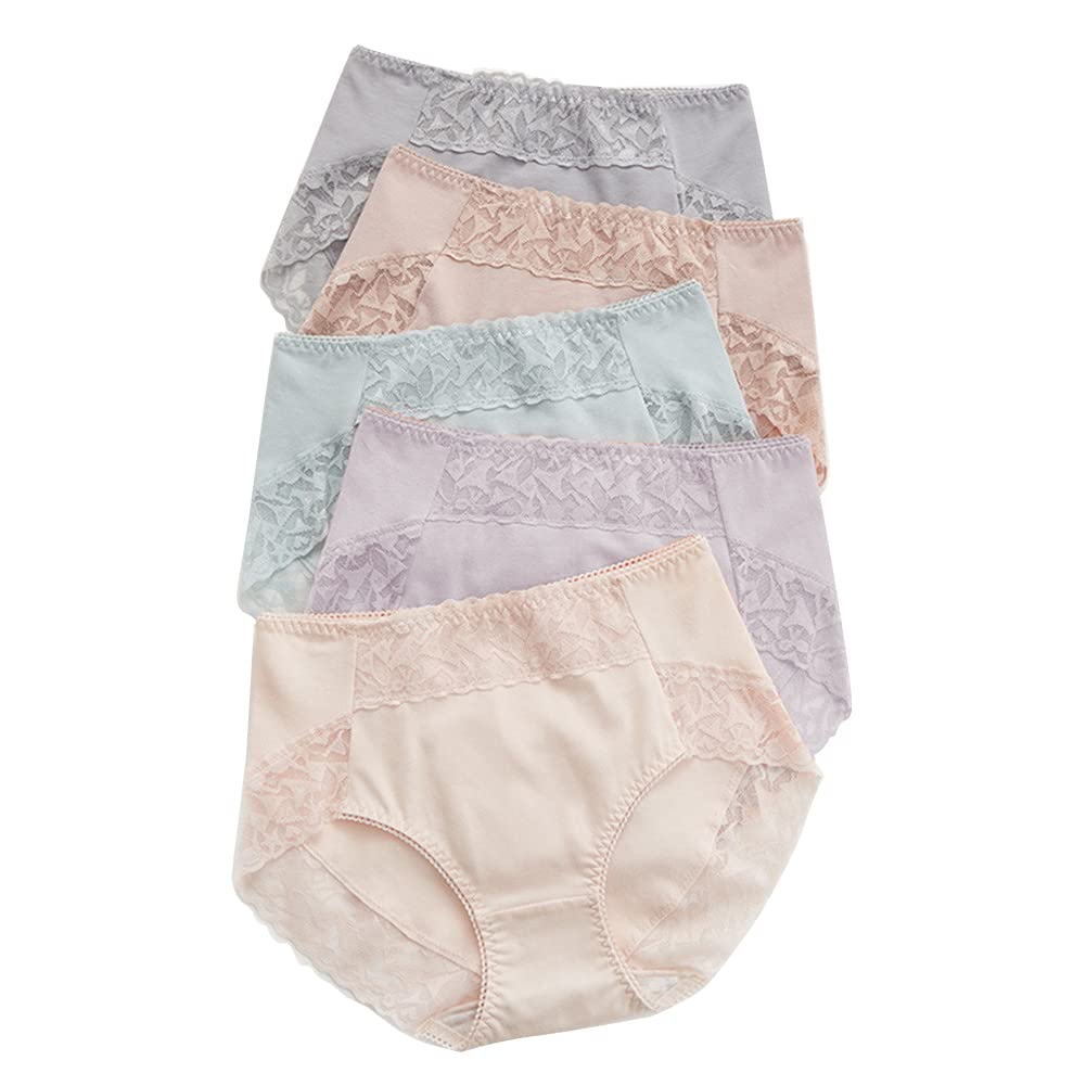 TDIOSN Lace Cotton Full Sizes of Women's Panties, Coverage, No-Line, Non-Slip, Non-Digging, Underwear, Butt-Lengthening Panties, M-3L (Set 5)
