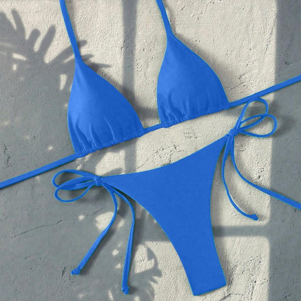 Women's Two Piece Bikini Set with Adjustable Top and Tie Side Bottoms for Beach and Pool Swimwear