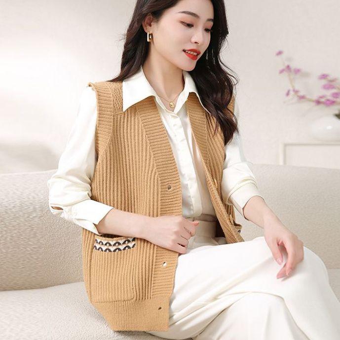 Autumn Women's Vest Cardigan Sweater Loose Fashion Vest Knitted Vest Top Spring and Autumn