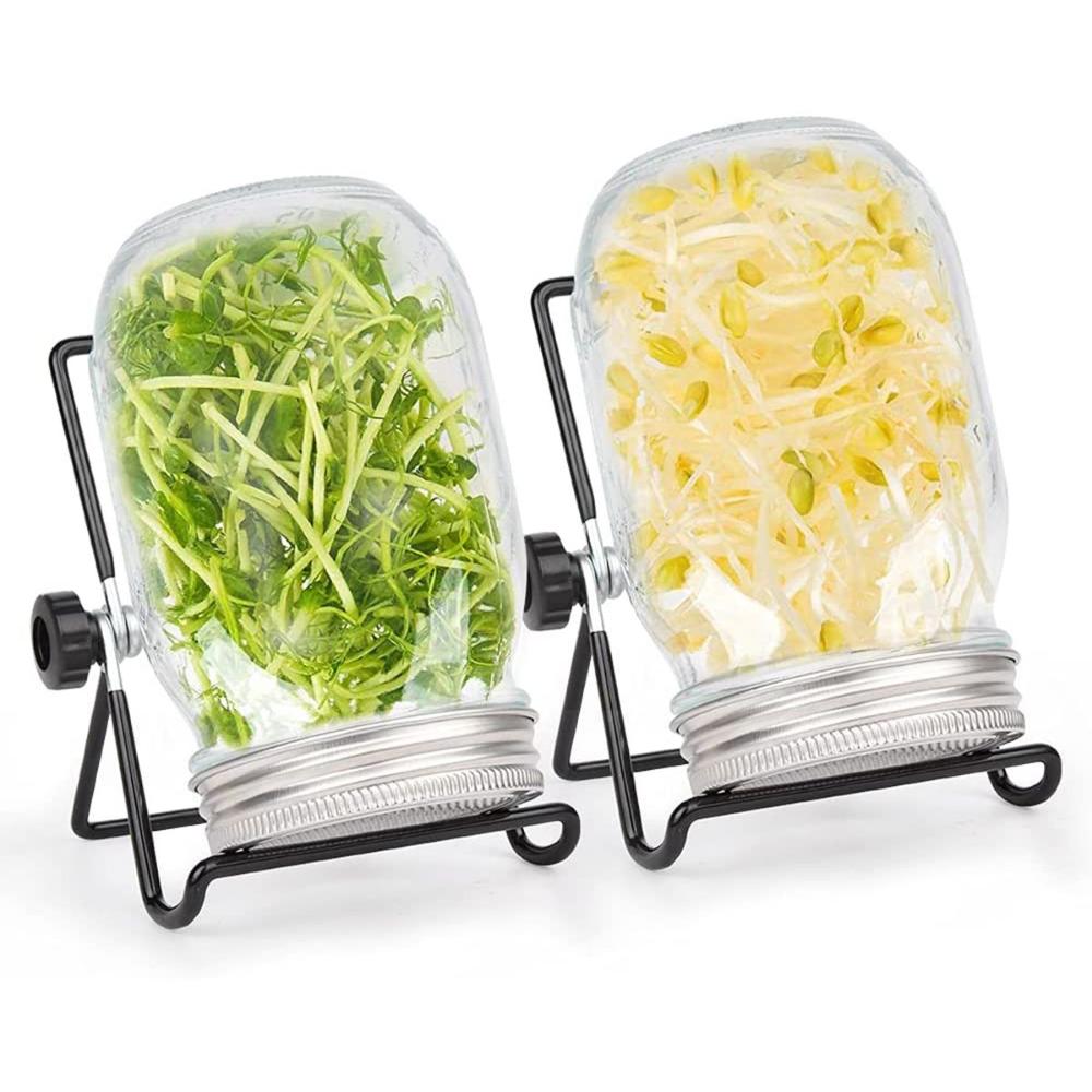 16/32oz Bred Munn Økologisk med Stativ Spirekasse Spirekrukke Sett Mason Krukker Spirelokk