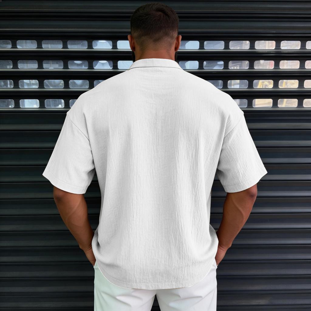 Men’s Short Sleeve V Neck Casual Loose Fit Shirt Lightweight Fabric Pullover Top for Everyday Wear