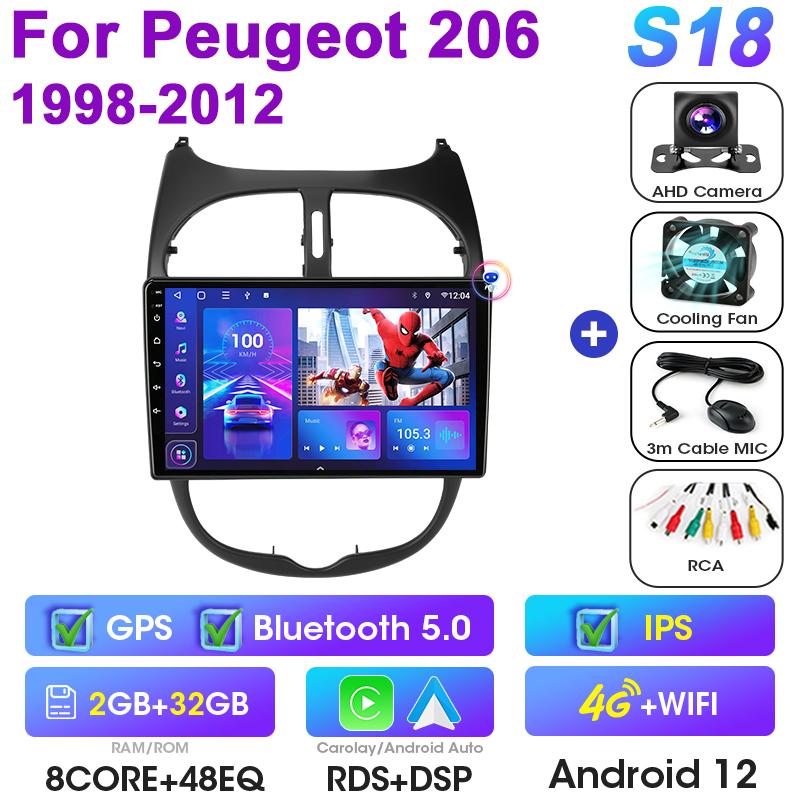 Für Peugeot 206 206CC SW 1998 - 2012 2 Din Android 12 Autoradio Multimedia Video Player GPS GPS 4G Carplay Auto Stereo Head Unit
