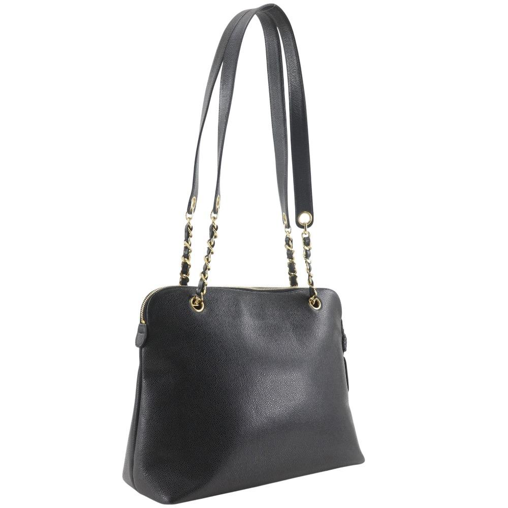 CHANEL Chain tote Tote Bag COCO Mark black Caviar skin Women Used