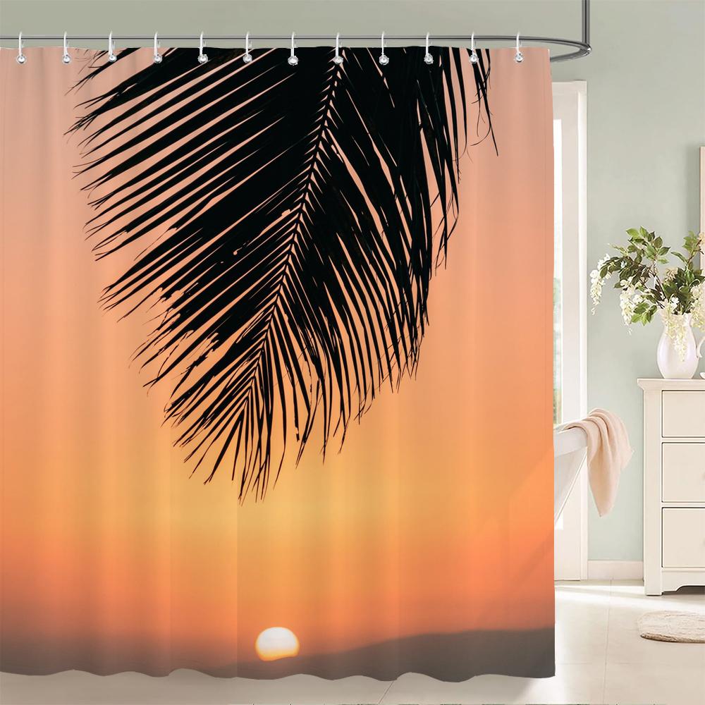Bathroom Waterproof Shower Curtain Sunset Dusk Beach Scenery Seaside Printing Polyester Home Decoration Curtain With Hook