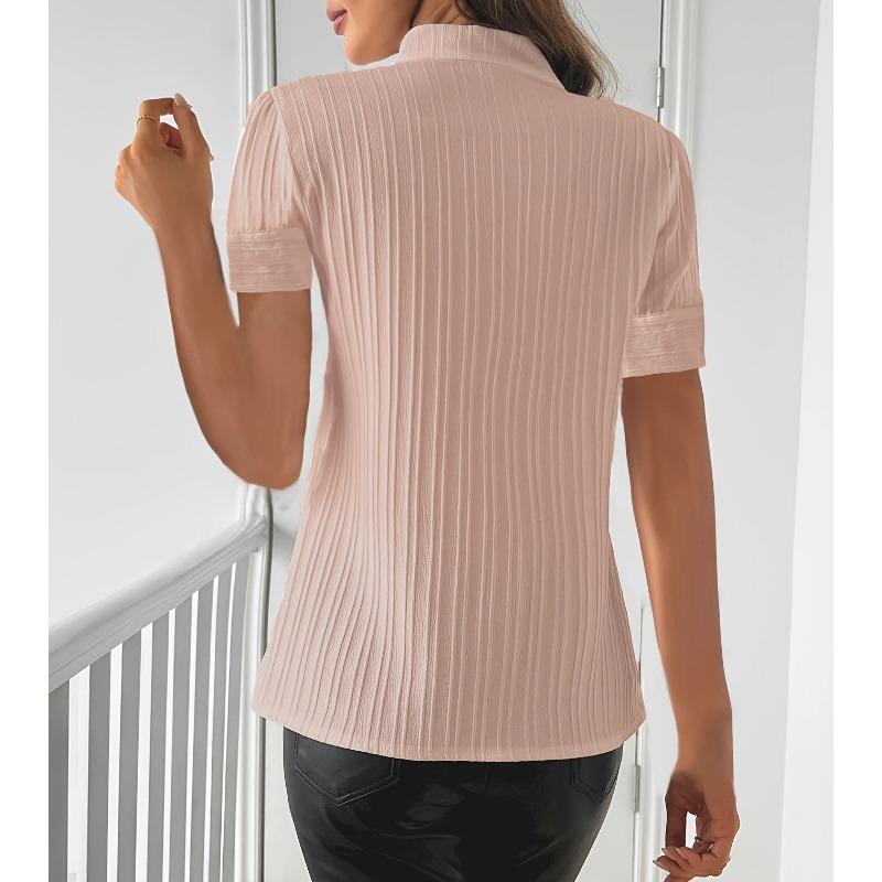Summer New Fashion Women's Short-sleeved Stand-up Collar Top Lace Embroidered Temperament Commuter Shirt