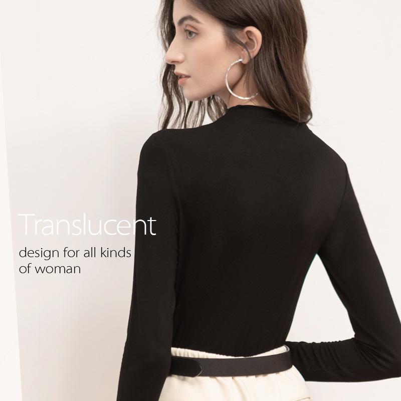 CANVAUS Poloviční rolák mimo ramena Průsvitná síťovina Černá Dlouhý rukáv Spodní Top Dámské