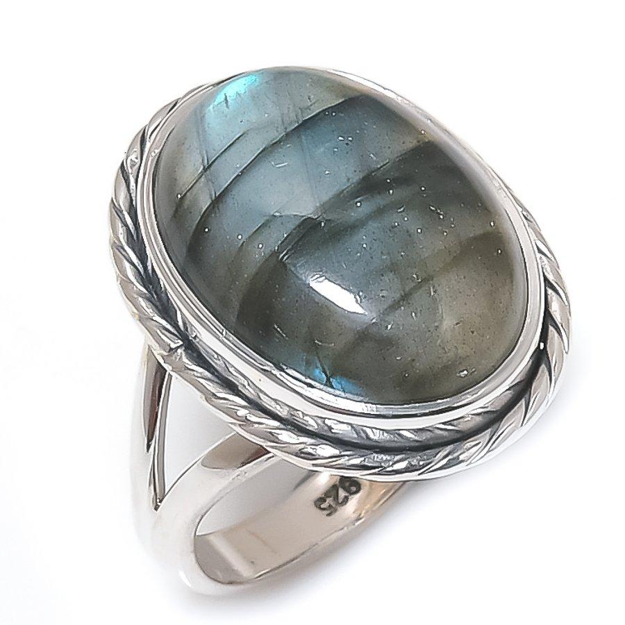 Natural Labradorite Gemstone Handmade 925 Solid Silver Jewelry Ring Size 6 u1p20