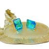 Blue Topaz Princess Cut Stud Earrings Exaggerated Bridal Earrings for Women