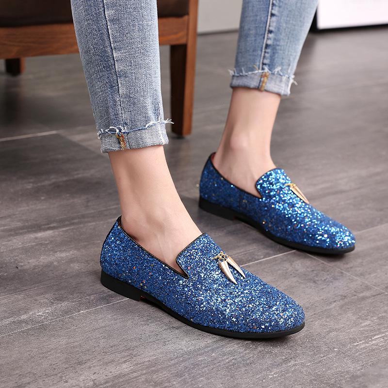 Men's Casual Shoes Men Fashion Sequins Bling Glitter Party Wedding Flats Mens Light Comfortable Driving Loafers Moccasins