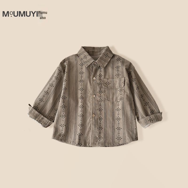 

Рубашка для мальчиков в корейском ретро-стиле из хлопка - Коллекция Весна 2025 90 cm хаки