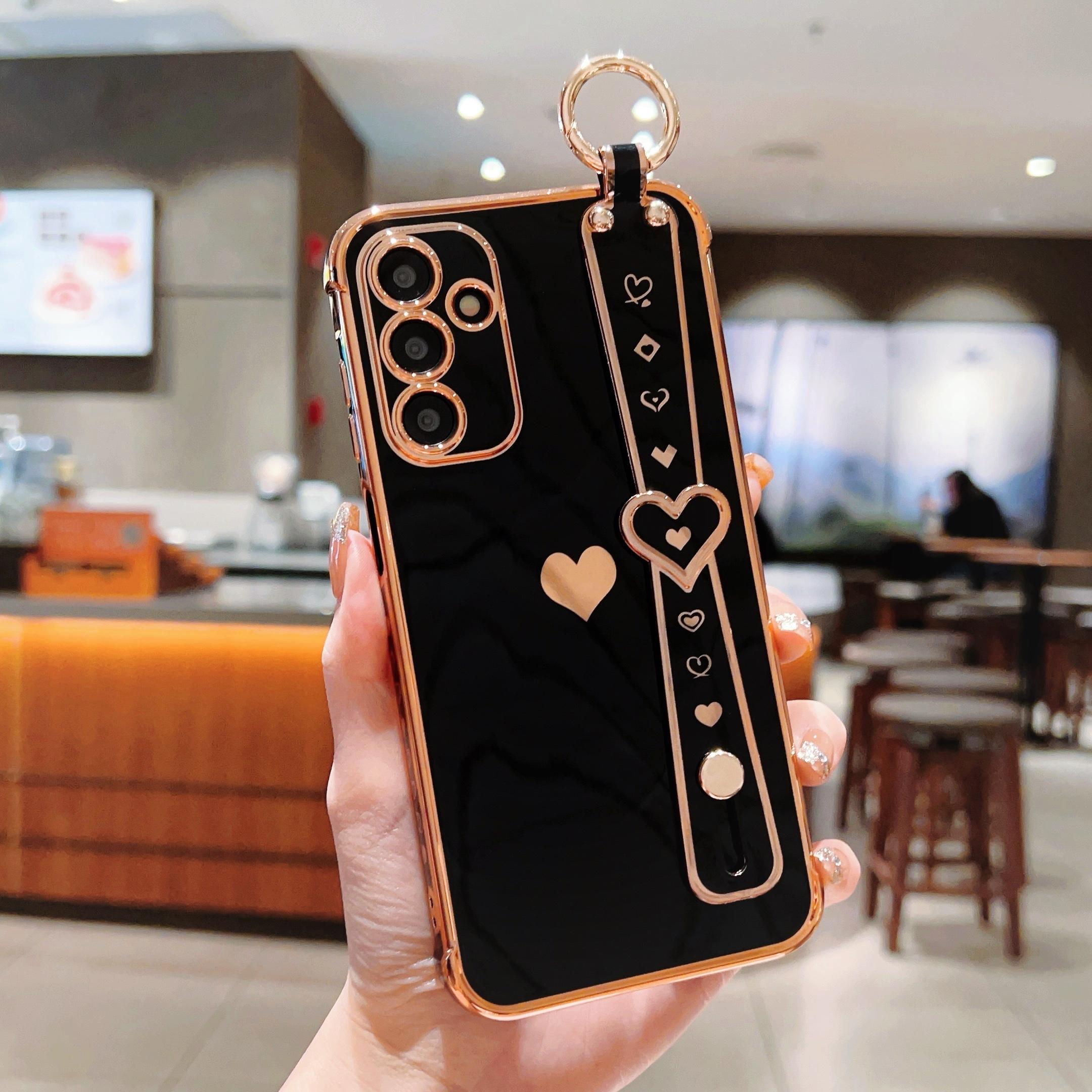 

For Samsung Galaxy A35 5G Case Flexible TPU Love Heart Cute Phone Cover Wristband Black
