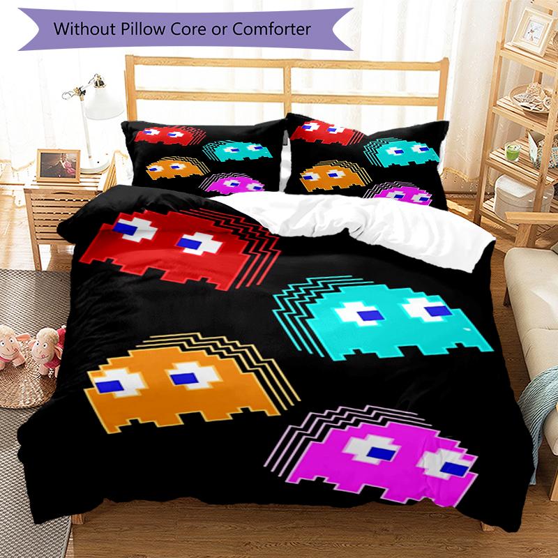 3pcs Pac Man Bedding Set Duvet Cover Closure Includes 1 Duvet Cover & 2 Pillowcases, Soft and Comfortable for All Seasons.