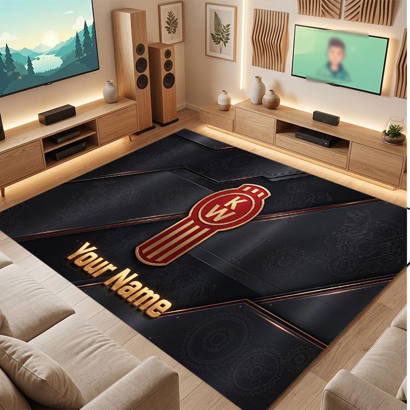 Kenworth Personalisierter Kristall-Samt-Teppich, Benutzerdefinierter Namens-Text Weicher Anti-Rutsch-Teppich für Wohnzimmer Schlafzimmer