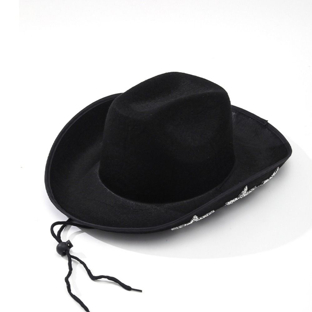 Classic Shiny Western Cowboy Hat Wide Brim Star Glitter Cowgirl Hat Cap Ethnic Style Summer Hat Costume Accessories