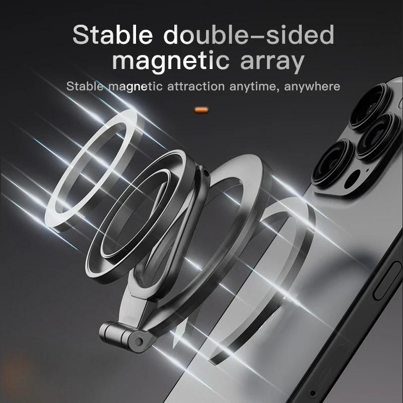 MagSafe Phone Ring Holder Double-Sided Magnetic Foldable 360° Rotating Stand Strong Magnet Finger Grip Support for IPhone 14 15 argento
